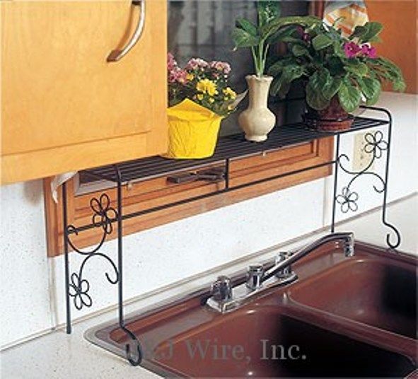 KITCHEN OVER THE SINK SHELF WITH DAISY/FLORAL ACCENT 33 1/4" WIDE BLACK